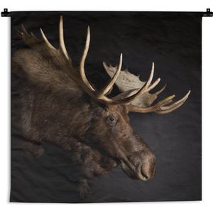 WandkleedDieren - Portret van een eland op een zwarte achtergrond Wandkleed katoen 150x150 cm - Wandtapijt met foto