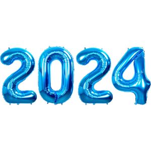 Folie Ballon Cijfer 2024 Oud En Nieuw Versiering Nieuw Jaar Feest Artikelen Happy New Year Decoratie Blauwe - 36 Cm