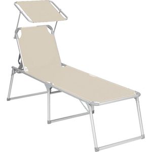 Rootz Sun Lounger - Outdoor Sun Lounger - Opvouwbare Sun Lounger - Verstelbare Sun Lounger - Garden Sun Lounger - Met Kussen En Dak - Beige - 65 x 200 x 48 cm