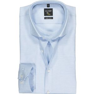 OLYMP No. Six super slim fit overhemd - mouwlengte 7 - lichtblauw geruit - Strijkvriendelijk - Boordmaat: 44
