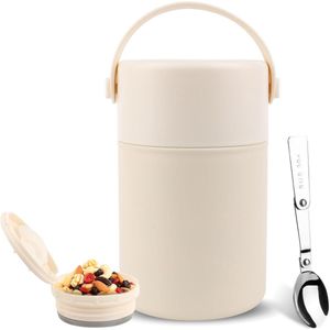Boraboi ® Thermische Voedselcontainer van 850 ml met Opvouwbare Lepel en Antilekdeksel voor Onderweg