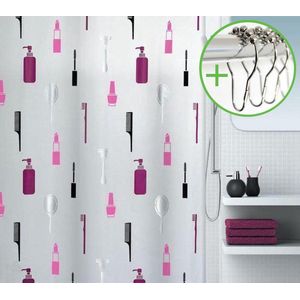 Spirella Make Up Douchegordijn Vinyl - 180x200 cm - Black Berrys-sDOUCHEGORDIJN + RINGEN