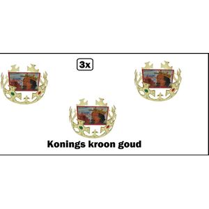 3x Kroon koning verstelbaar goud - Kids - King crown Festival Thema feest party hoofddeksel