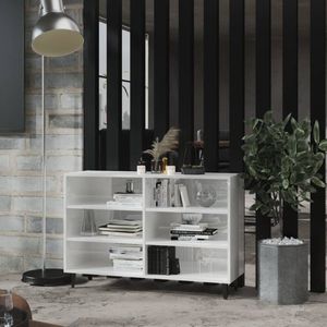 The Living Store Dressoir Industriële Stijl - 103.5 x 35 x 70 cm - Hoogglans wit - Spaanplaat en metaal