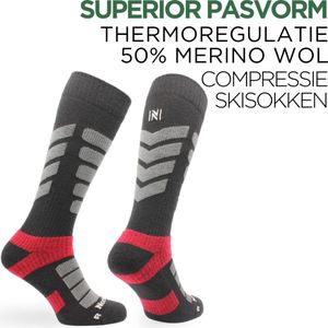 Norfolk Skisokken - Merino wol skisokken - Thermoregulatie - Sneldrogend - Compressie Skisokken - Zwart - Maat 43-46 - Snowbird