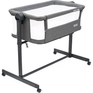 Baby Mix - Co-Sleeper - Hoogte Verstelbare Cosleeper - Wieg met Wielen - Ademende Zijkanten - Veilig & Comfortabel Babybed - Bijzetwieg - Aanschuifwieg - Moderne wieg - Grijze stof - Gaas panelen