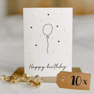10x Happy Birthday kaart (A6 formaat) - felicitatie kaartjes om te versturen - kaartenset - kaartjes blanco - kaartjes met tekst - wenskaarten - verjaardag