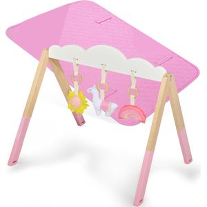Baby Speelkleed Met Boog - Babyspeelgoed 0 Jaar - Kinderspeelgoed 1 Jaar - Speelmat - Babygym Hout - Roze