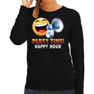 Funny emoticon sweater Party time happy hour zwart voor dames - Fun / cadeau trui XS