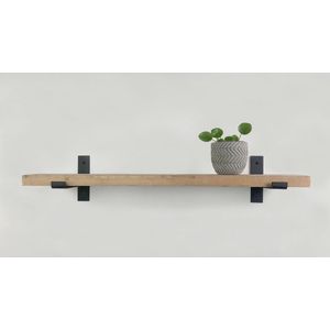 Steigerhouten wandplank 110 x 20 cm inclusief industriële plankdragers - Plankjes aan muur - Wandplank industrieel - Fotoplank
