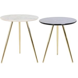 Set van 2 tafels DKD Home Decor Wit Zwart Gouden 46 x 46 x 45 cm