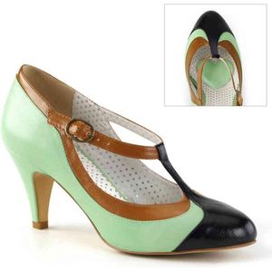 Peach-03 flapper pump met korte hak en T-bandje mint groen/bruin/zwart - Vintage Rockabilly 20's - (EU 38 = US 8) - Pin Up Couture