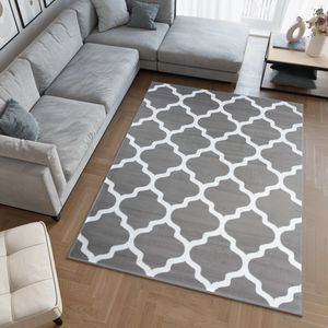 Tapiso Luxury Vloerkleed Wit Grijs Trellis Woonkamer Tapijt Maat- 300x400