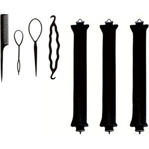 FA-VE Haarrollers - Heatless Curls - Krulspelden - Haar Rollers - Haarrollers met Klipjes - Slick Back Kam - Met Haar Set - Zwart