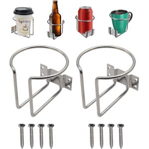 Set van 2 Universele Ronde RVS Bekerhouders voor Boot, Caravan en Muurmontage