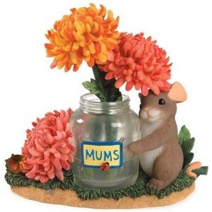 Charming Tails- Mums The Word- Moederdag- Oranje Bloem- Hoogte 11cm- Woonkamer Decoratie- Fitz & Floyd- Vintage- Hangemaakt- Driedimensionale Wenskaart