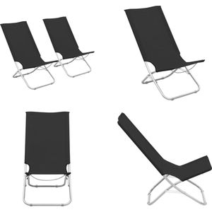 vidaXL Strandstoelen 2 st inklapbaar stof zwart - Campingstoel - Campingstoelen - Kampeerstoel - Kampeerstoelen