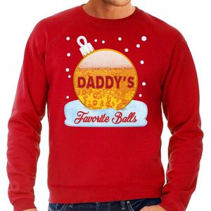 Foute Kerst trui / sweater - Daddy his favorite balls - bier / biertje - drank - rood voor heren - kerstkleding / kerst outfit L