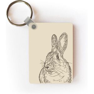 Sleutelhanger - Vintage illustratie van een konijn - Uitdeelcadeautjes - Plastic