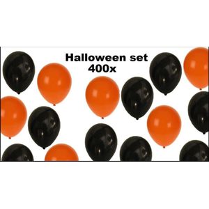 400x Ballonnen set zwart/oranje - Ballon festival feest party halloween helium