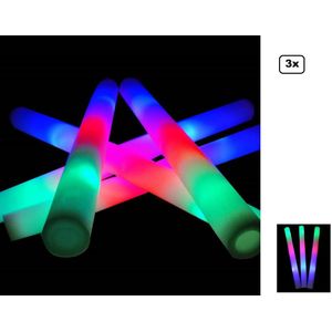 3x LED licht stick multicolour foam - festival thema feest party disco led verlichting fun