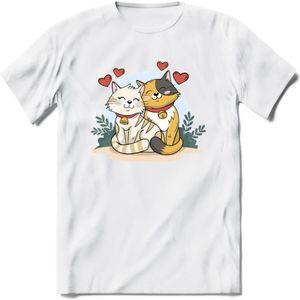Knuffel kat Valentijn T-Shirt | Grappig Valentijnsdag Cadeautje voor Hem en Haar | Dames - Heren - Unisex | Kleding Cadeau | - Wit - L