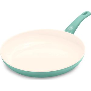 Zachte Grip Gezonde antiaanbaklaag van keramiek, 30 cm braadpan, PFAS-vrij, vaatwasmachinebestendig, ovenbestendig, turquoise.