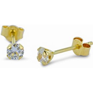 New Bling 9NBG-0417 Gouden Oorknopjes - Dames - Zirkonia - 3 mm Doorsnee - 14 Karaat - Goud