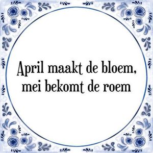 Tegeltje met Spreuk (Tegeltjeswijsheid): April maakt de bloem, mei bekomt de roem + Kado verpakking & Plakhanger