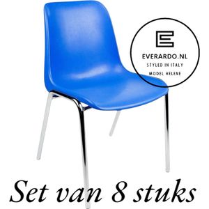 Kantinestoel Helene Blauw -set van 8- verchroomd onderstel kantinestoel stapelstoel kuipstoel vergaderstoel tuinstoel kantine stoel stapel stoel tuin stoel kantinestoelen stapelstoelen kuipstoelen arenastoel schoolstoel bezoekersstoel Everardo