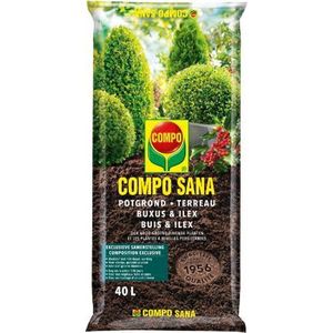 COMPO SANA Potgrond Buxus & Ilex - incl. meststof 100 dagen lange werking - ook voor groenblijvende planten - zak 40L