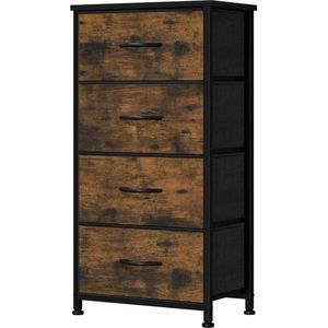 Ladekast met 4 laden - stoffen dressoir met handgrepen - metalen frame - rustiek bruin