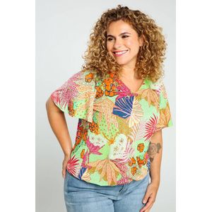 Paprika T-shirt met Hawai print en vlindermouwen