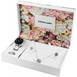 Excellanc dames sieradenset , horloge , ketting met hanger , ring en oorbellen , zilverkleurig