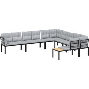 vidaXL - 6-delige - Loungeset - met - kussens - gepoedercoat - staal - zwart