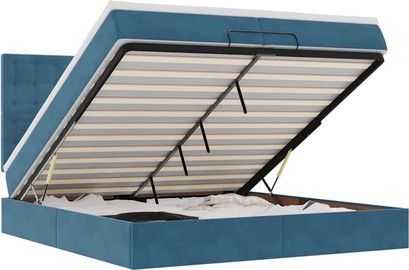 vidaXL - Bed - poef - met - matrassen - en - leds - 200x200 - cm - fluweel - donkerblauw