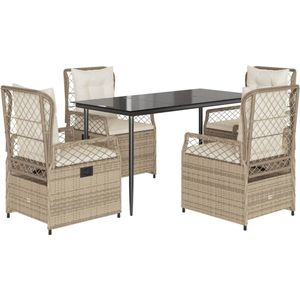 vidaXL - 5-delige - Tuinset - met - kussens - poly - rattan - beige