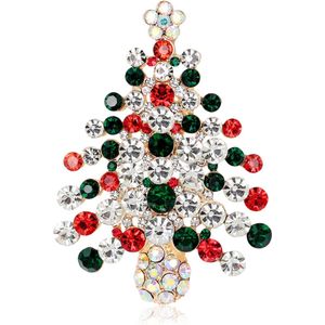 Kerstbroche met Strass - Kerstboom Broche met gekleurde steentjes