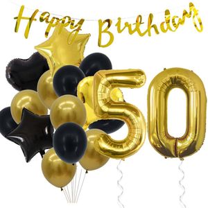 Snoes Ballonnen 50 Jaar Feestpakket – Versiering – Verjaardag Set Goldie Cijferballon 50 Jaar -Heliumballon