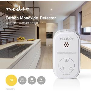 Nedis Koolmonoxidemelder | Batterij Gevoed | Batterijlevensduur tot: 10 Jaar | Met pauzeknop | Met testknop | 85 dB | Wit