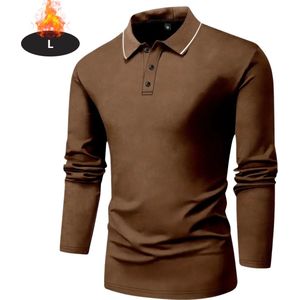 Livano Poloshirt Heren - T-Shirt Heren - Shirt - Overhemd - Polo Shirt Lange Mouwen - Koffie - L