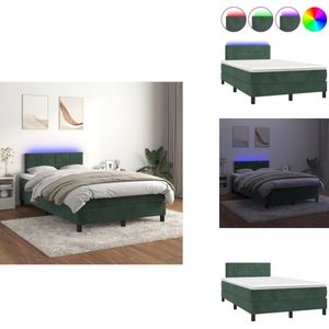 vidaXL Boxspring - Boxsprings - Bed - Slaapmeubel - Boxspring met matras en LED fluweel donkergroen 120x200 cm