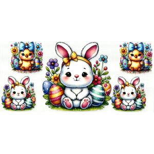UV DTF cup wrap sticker - stickers - beker - cup - koffie - drinkbeker - sticker - konijn - paasei - pasen - rabbit - uv sticker - hobby - stikker - zelfklevende sticker - leuk voor op drinkbeker - beplakken op alle objecten - leuk voor op je koffer