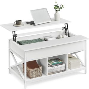 FurnStar - Salontafel - In Hoogte Verstelbare Woonkamertafel - Koffietafel - Open En Verborgen Opbergruimte - 60 X 100 X (48-62) Cm - Sneeuw Wit