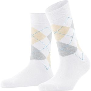 Burlington Queen Hoge Dames Sokken - Biologisch katoenen Dames kousen met ruit print - 36 - Wit