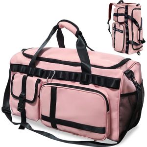 Sporttas voor dames, grote crossbody bag, sporttas met schoenenvak en nat vak, dames heren, gymtas, 65 liter, reistas, zwemtas, overnachting, weekendtas, handbagagetas, roze, modern