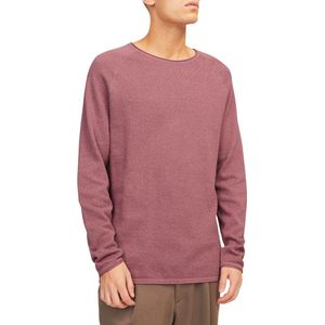 JACK & JONES Hill knit crew neck slim fit - heren pullover katoen met O-hals - roze melange - Maat: XL