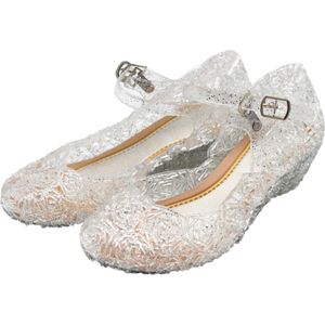 Prinsessen glitter schoenen met hak - Zilver - Prinsessen - Verkleedschoenen - Frozen - Ariel - Elsa - Anna - Belle - Jurk - Maat 29 (valt als 27) Binnenzool: 17,5 cm