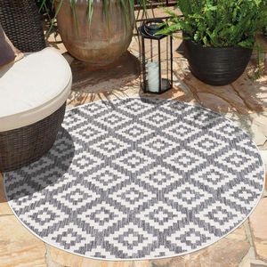 Tapijtenloods Sun In- & Outdoor Vloerkleed Laagpolig Grijs- 120 CM ROND