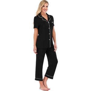 Bamboe Pyjama Set - Huispak - Dames - Ademend - Zacht - Lange Broek - Hypoallergeen - Zwart - M